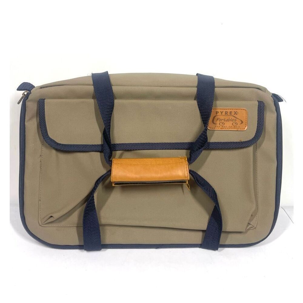 Vintage Pyrex Portables Travel Food Storage Warming Cooling Bag Brown Blue